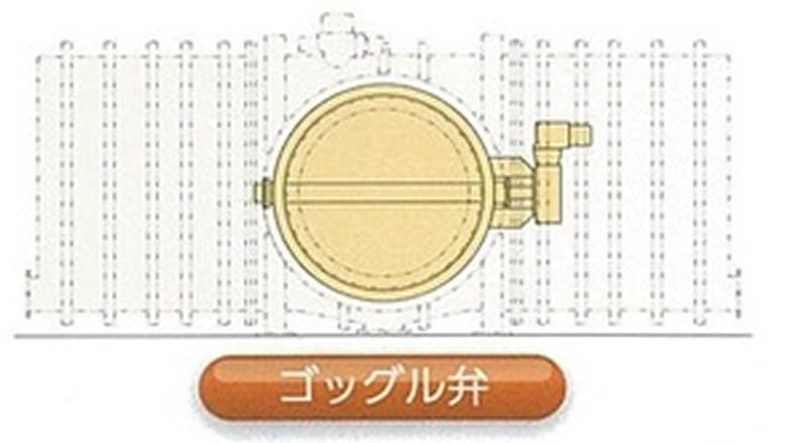 口径Φ1800の水封弁とゴッグル弁の外形寸法比較の画像